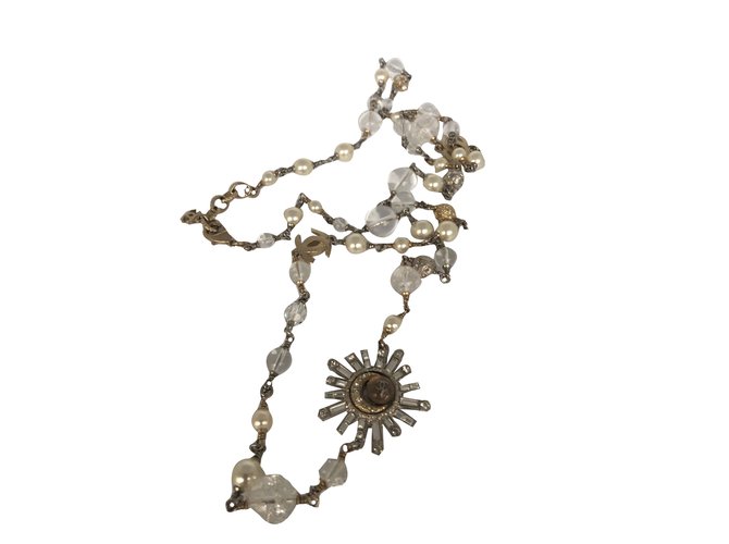Chanel Lange Halsketten Silber Metall  ref.58261