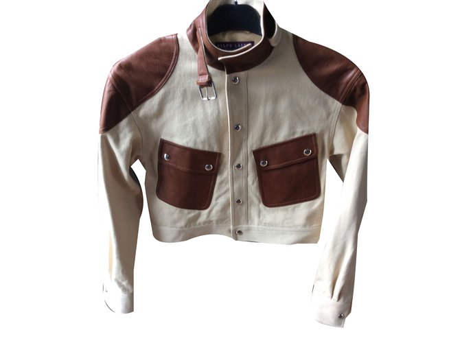 Ralph Lauren Jackets Brown Beige Leather Cotton  ref.58274