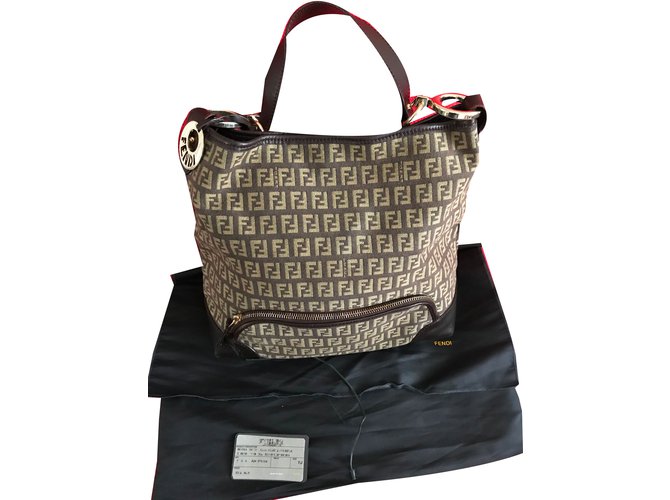 FENDI Authentic hobo handbag (zucca/calf) Brown Cloth  ref.58303