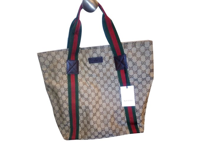 Gucci GG Web Detail Canvas Beige Tote Bag - New with tags! Cloth  ref.58306