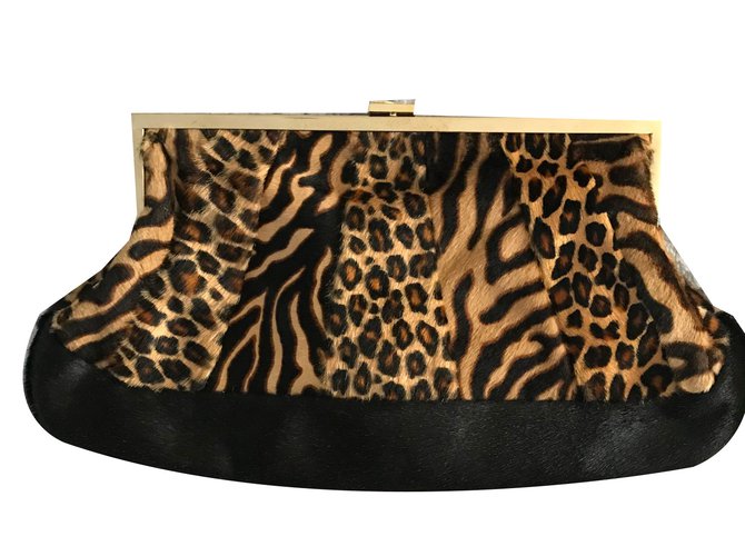 Dsquared2 Preowned Pony-style calfskin clutch bag Leopard print  ref.58329