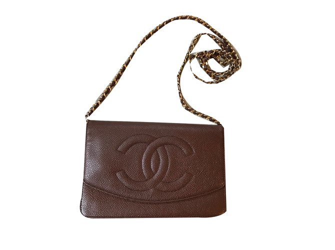 Wallet On Chain Chanel WOC Castaño Cuero  ref.58331