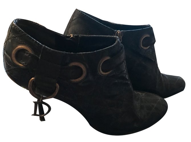 Christian Dior Boots Cannage Cuir vernis Noir  ref.58367