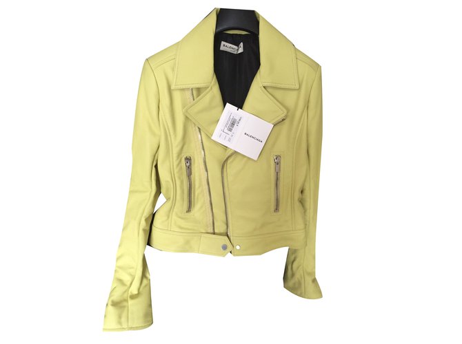 Balenciaga Biker jackets Green Yellow Lambskin  ref.58386
