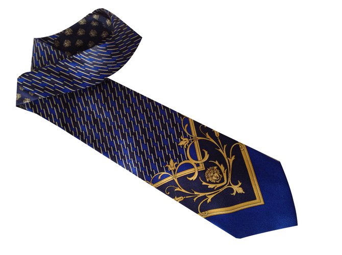 Versace Corbatas Azul marino Seda  ref.58407
