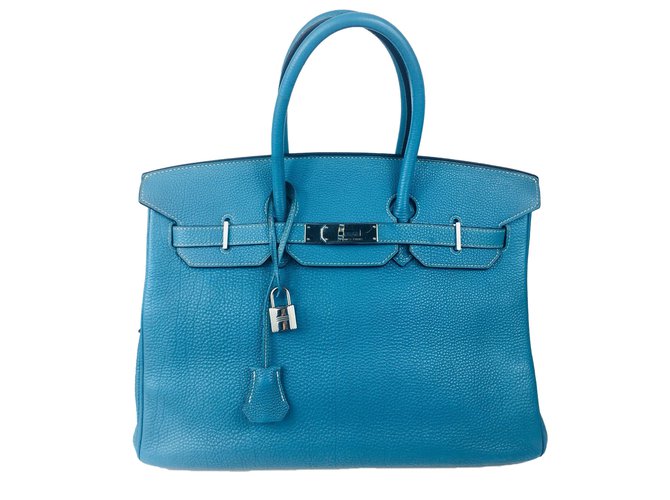 Birkin Hermès Bolsas Azul Couro  ref.58414