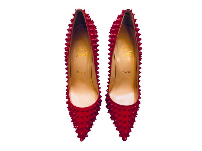 Christian Louboutin Pigalle Spike Dark Red Patent Leather Pumps 120mm  ref.58438