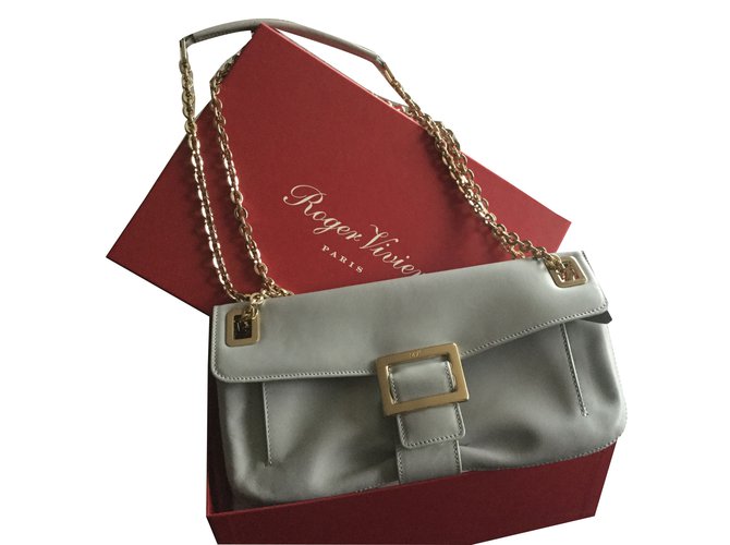 Roger Vivier Handbags Leather Grey Ref 58464 Joli Closet Roger Vivier Handbags Leather Grey Ref 58464