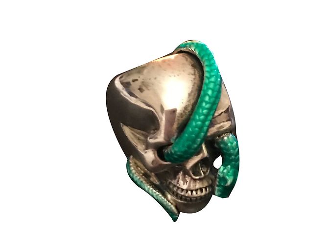 Théo fennel anello con teschio e serpente verde Argento