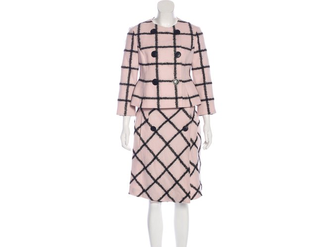 Christian Dior terno de saia xadrez Preto Rosa Lã  ref.58549