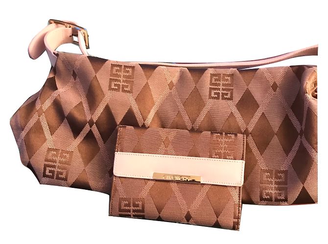 Givenchy Borsa a tracolla Givencia Monogram in tela e portafoglio marrone rosa