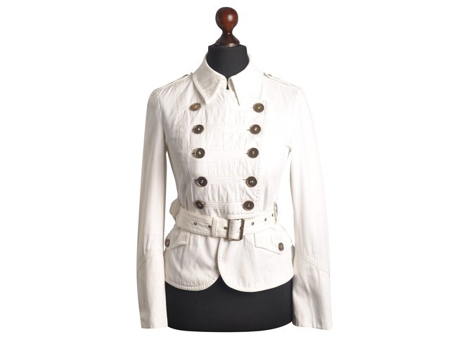 Women's BURBERRY London Cotton  Military Double Breasted Belted short Jacket Coton Blanc  ref.58677