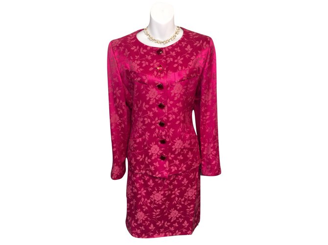 Yves Saint Laurent Skirt suit Pink Viscose Acetate  ref.58831