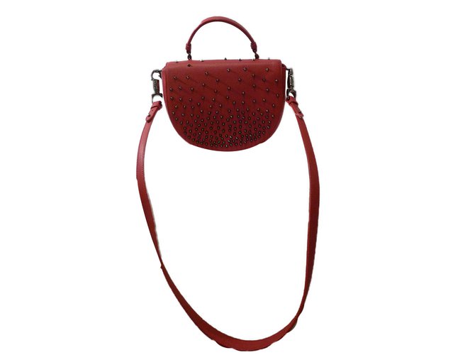 Christian Louboutin Half-Moon Studded Top Handle Satchel Bag Red Leather  ref.58877