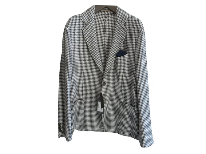 Autre Marque Eleventy brand new men's summer blazer White Blue Silk Cotton Viscose Linen  ref.59167