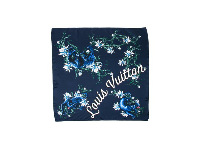 Louis Vuitton Foulard Vuitton pantera azul Seda  ref.59240