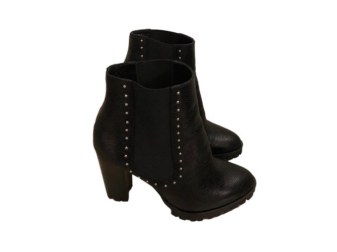 The Kooples Boots Cuirs exotiques Noir  ref.59292