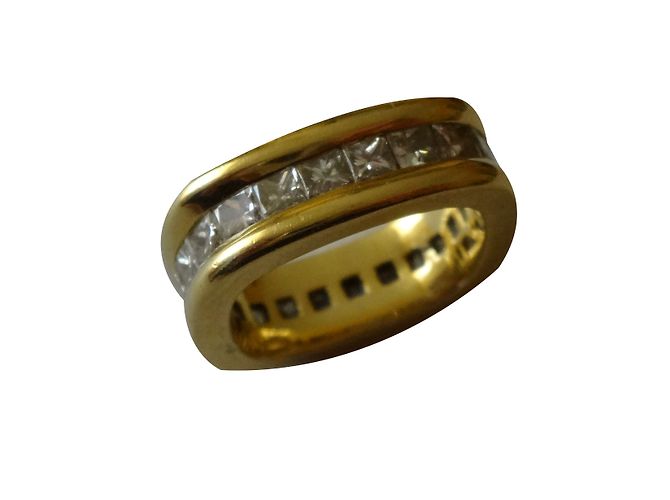 Autre Marque Gelbgold Ring mit Prinzessenschliff Diamanten Weiß