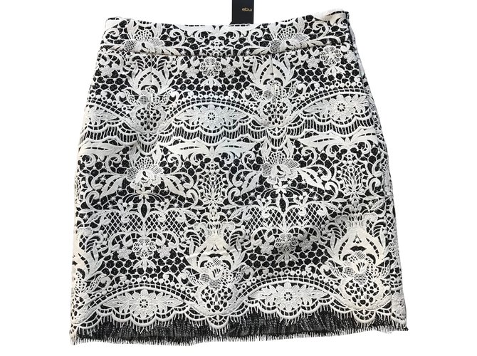 Maje Skirts Black White Polyester Wool  ref.59411