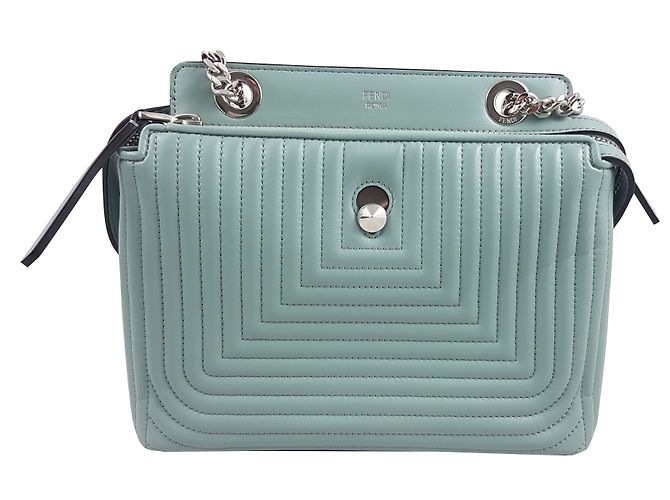 Fendi BLUE PALE DOTCOM ACOLCHOADO PELE PEQUENO OMBRO SACO Azul