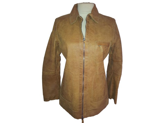 BURBERRY merveilleuse veste cuir camel tan t 34-36 int tartran classic check. Caramel  ref.59605