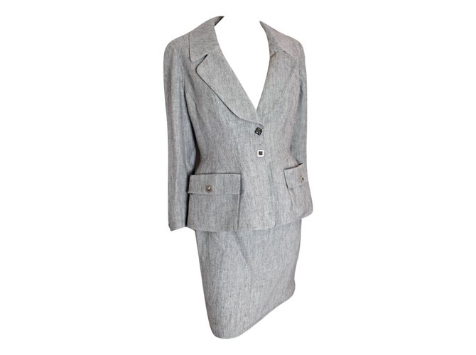 Thierry Mugler Skirt suit Grey Linen  ref.59623