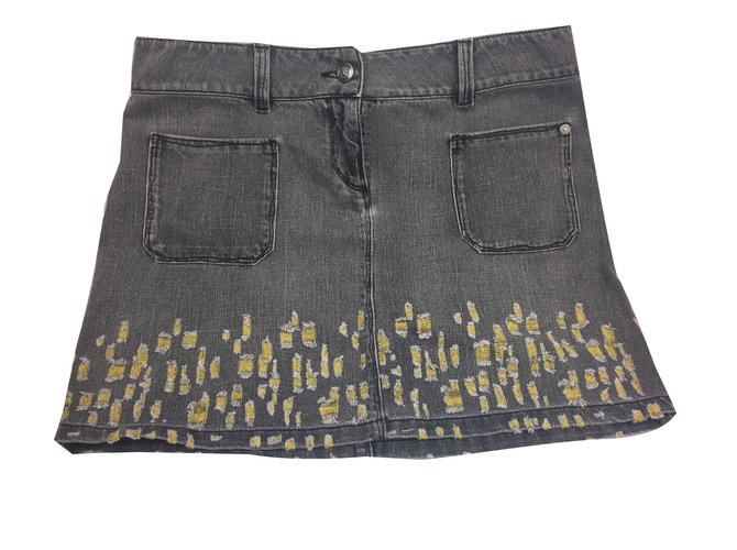 Chanel Skirts Grey Yellow Cotton  ref.59682