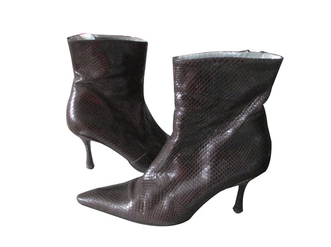 Free Lance Ankle Boots Dark brown Exotic leather Python  ref.59695
