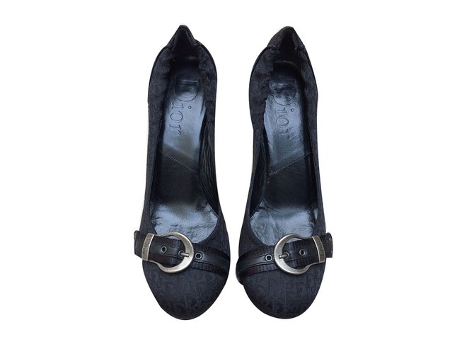 Dior Heels Black Leather Cloth  ref.59797