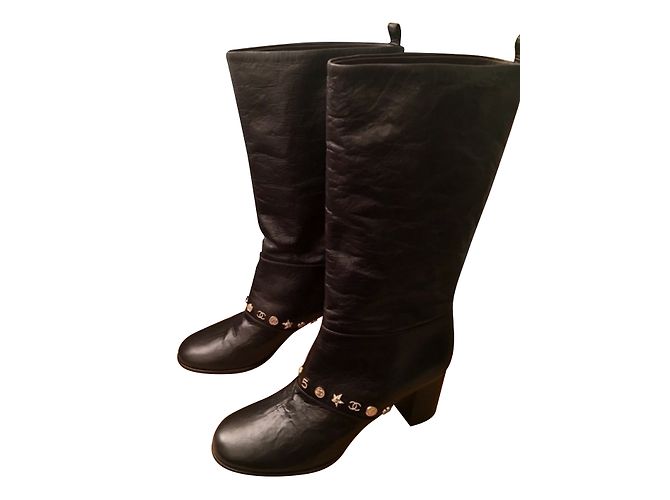 Chanel Black Leather Boots Size 40