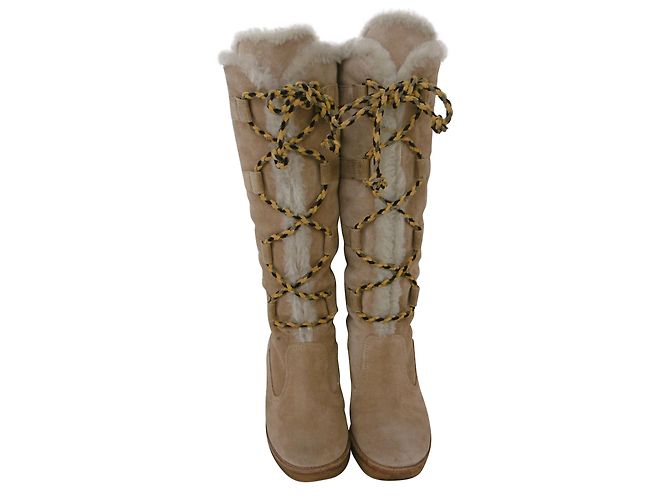 Emilio Pucci Leather Mouton Joelho Comprimento Botas