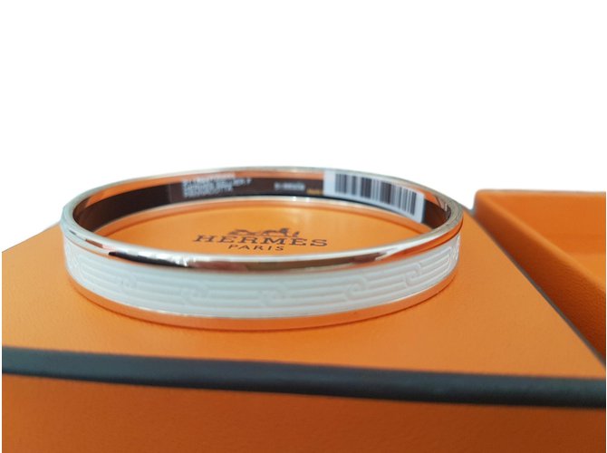 Hermès Sellier Enamel Bracelet White Steel Metal  ref.60176