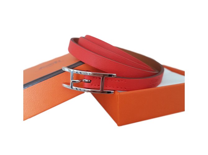 Hermès Bracelet Hapi 3mm Cuir Rouge  ref.60177