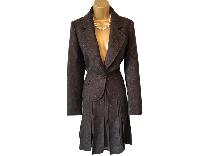 Georges Rech Skirt suit Brown Silk Wool  ref.60319