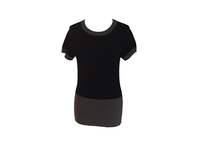 Chanel Kurzarm-Pullover aus Kaschmir und Wolle Taupe Navy Blau Marineblau