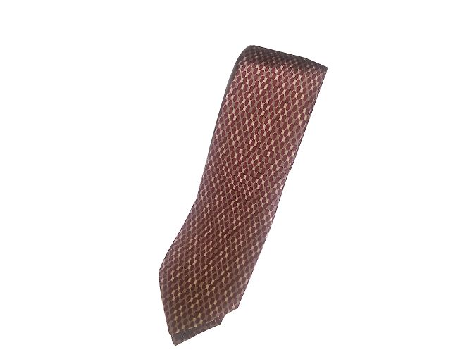 Cravatta Christian Dior Slim in Seta Stampata Marrone Beige Rosso Scuro Bordò