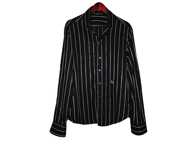 Roberto Cavalli Camisa casual de rayas de clase Negro Blanco Algodón Viscosa  ref.60382