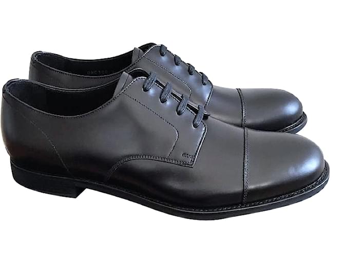 Prada Sapatos masculinos de renda Preto Couro  ref.60449
