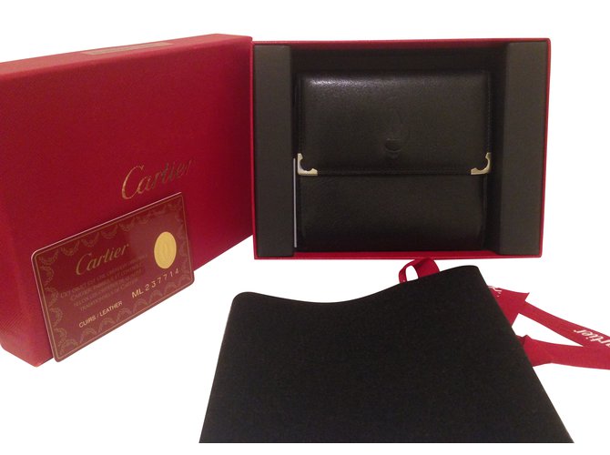 Cartier Carteras pequeñas accesorios Negro Burdeos Cuero  ref.60483