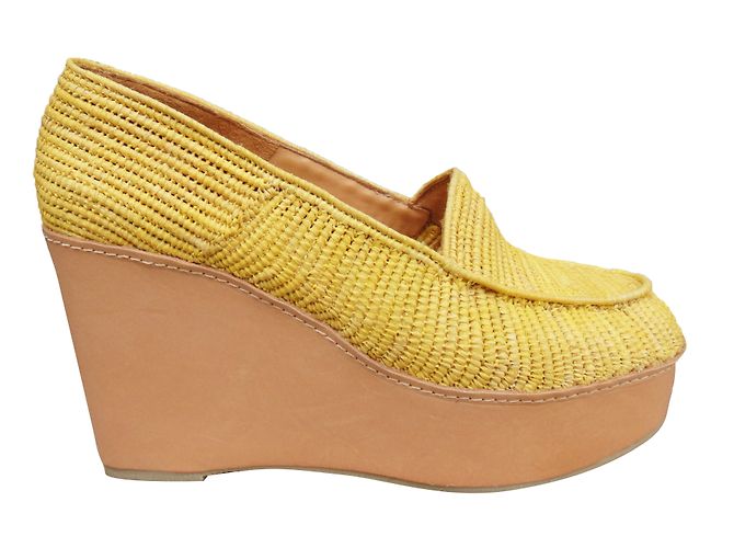 Mocassini Carven in rafia gialla con zeppa Giallo