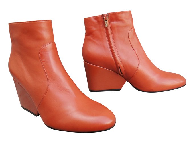 Robert Clergerie Ankle Boots Orange Leather  ref.60533