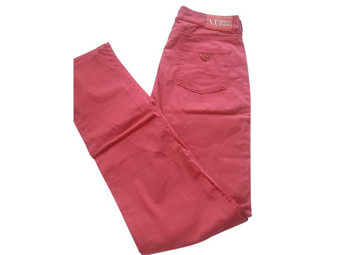 Armani Jeans Pantalons Coton Elasthane Rose  ref.60579