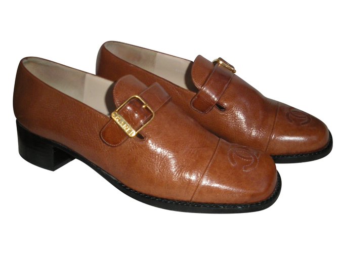 Chanel Flats Brown Leather  ref.60639