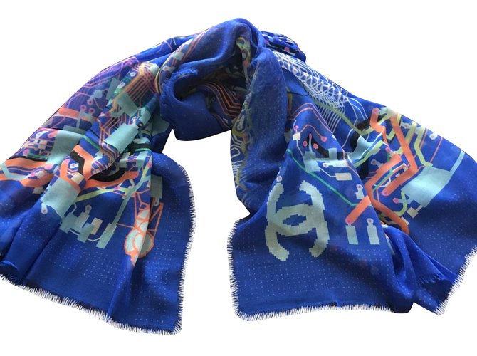Chanel sciarpe Blu Cachemire  ref.60648