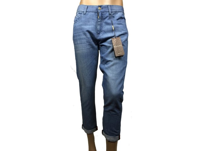 Gucci Jeans denim detalle web Azul Algodón Pantalones vaqueros  ref.60765