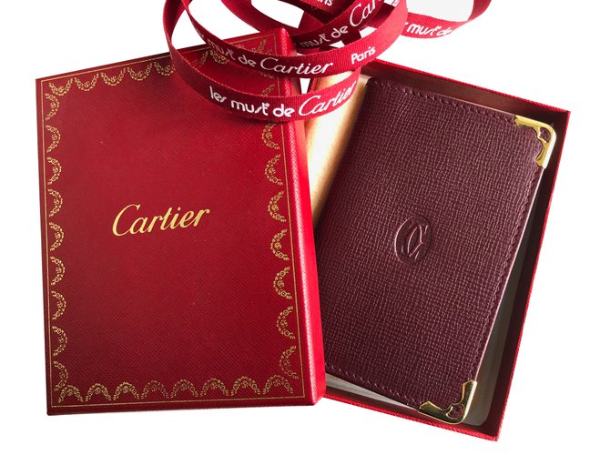 Porte cartes de visite Cartier Cuir Bordeaux  ref.60774