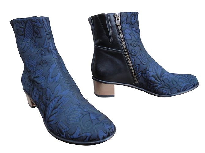Tibi Navy Blue Brocade Leather Boots