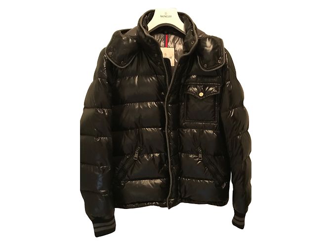Moncler Black Lacquered Nylon Down Jacket with Removable Hood