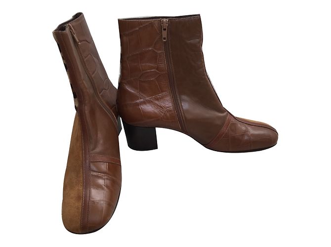 Braccialini Leder Stiefeletten Caramel Leopardenmuster 39 Karamell