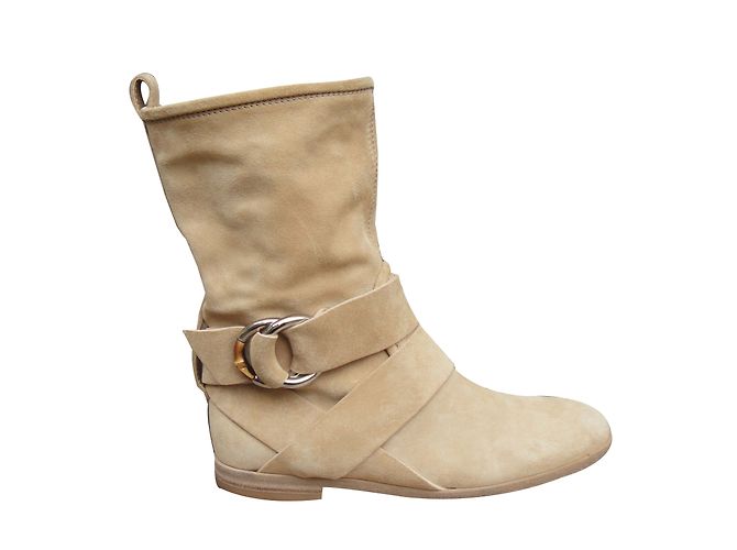 Gucci Stiefeletten Beige Samtleder Bambus Schnalle